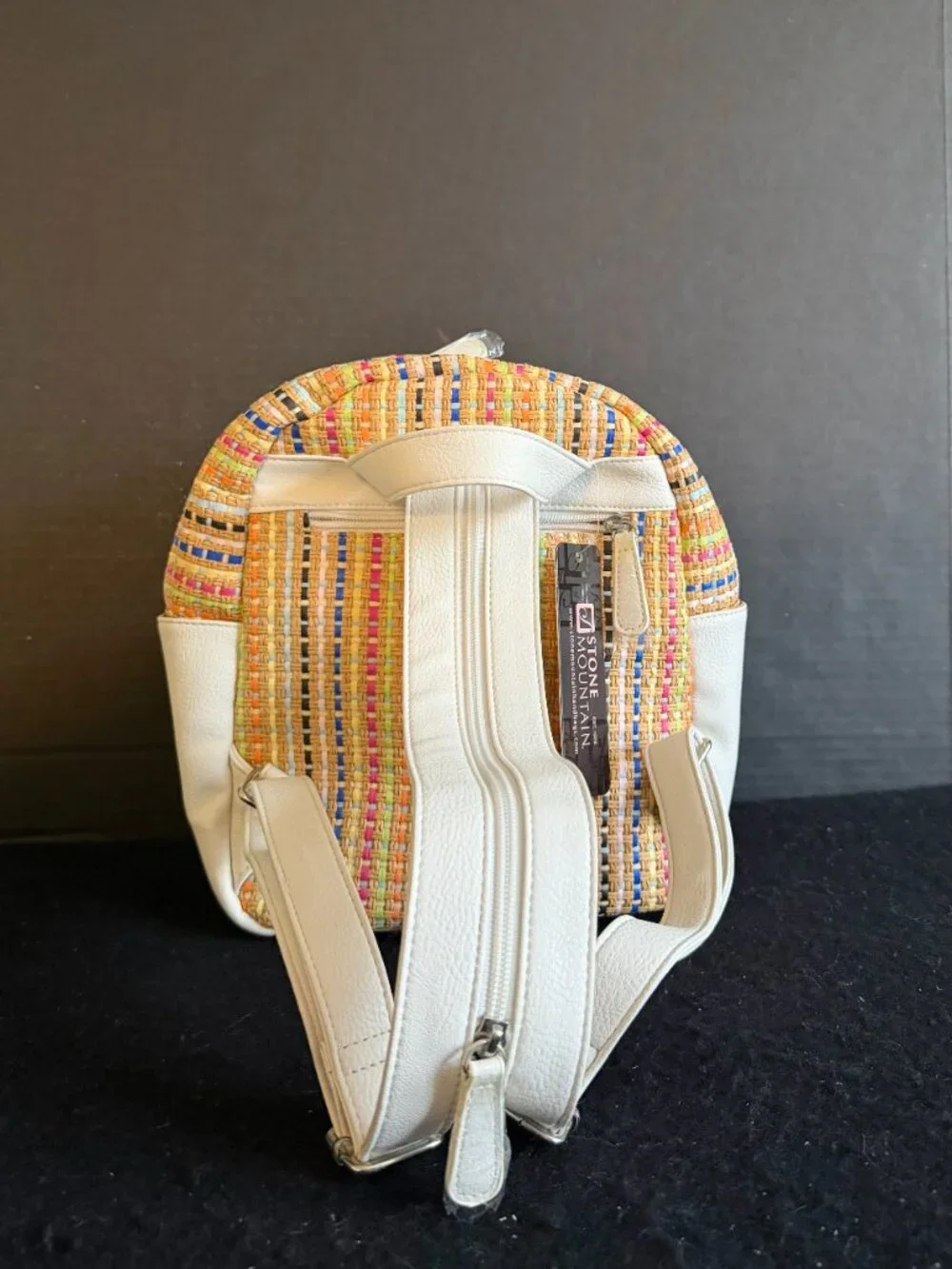 NWT Stone Mountain Multicolor Woven Straw Dome Handbag/Backpack